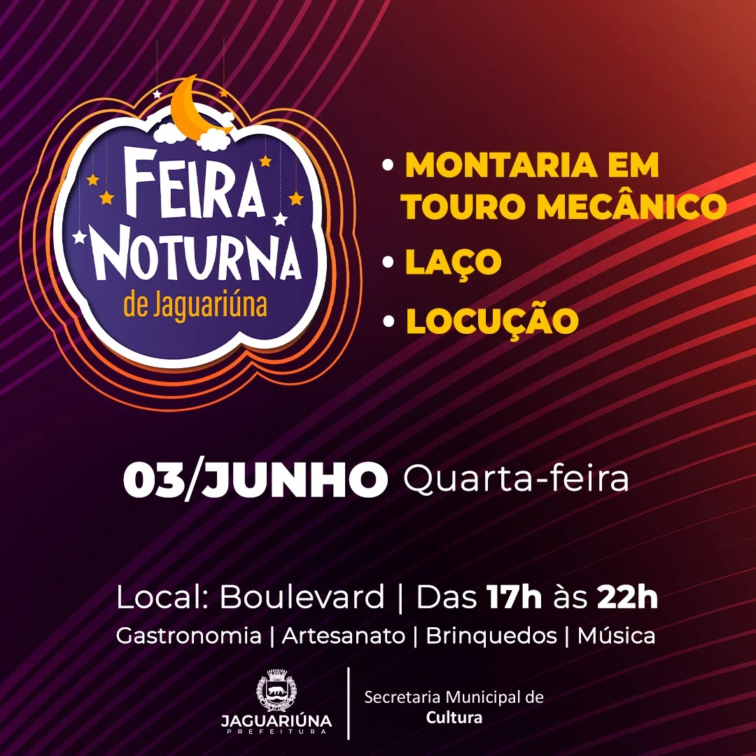 Feira Noturna de Jaguariúna traz diversão com touro mecânico e gastronomia variada
