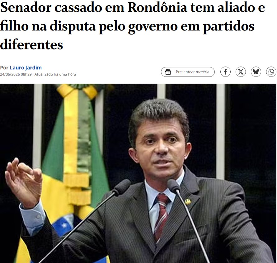 Ex-senador Expedito Júnior é mencionado em disputa pelo Governo de Rondônia entre seu filho e ex-prefeito