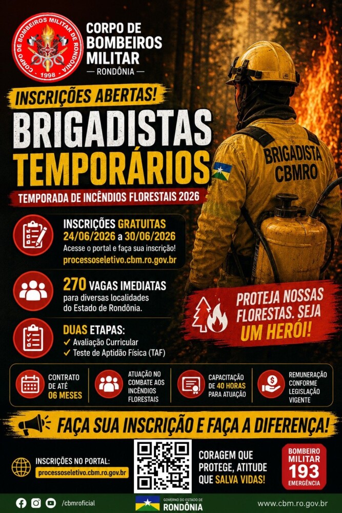 Rondônia abre inscrições para contratação de 270 brigadistas temporários de combate a incêndios florestais