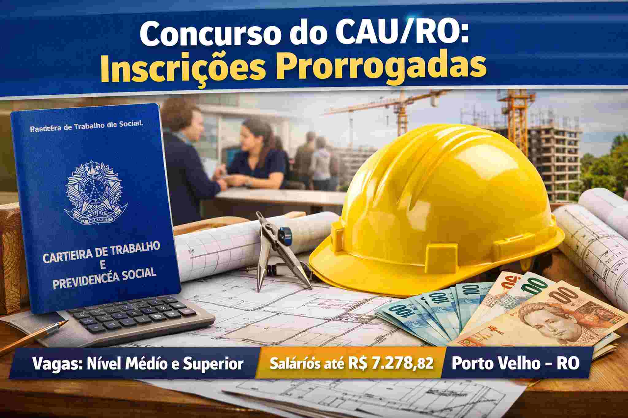 CAU-RO prorroga inscrições com salário de até R$ 7,2 mil nível médio e superior