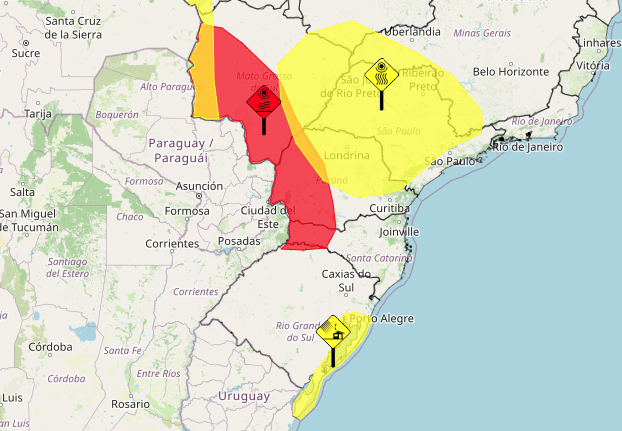 Região Sul enfrenta alertas de baixa umidade, vendaval e onda de calor