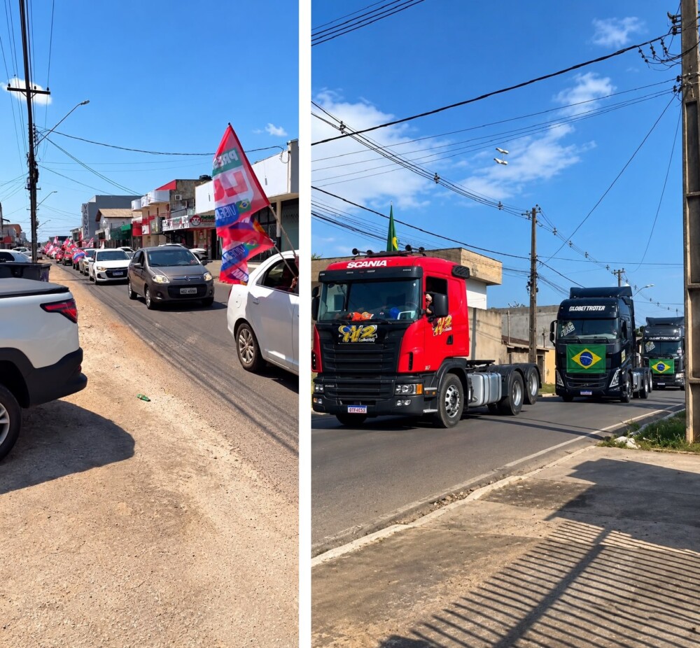 Jaru: Carreatas de apoiadores de Lula e Flávio Bolsonaro movimentam a cidade neste sábado