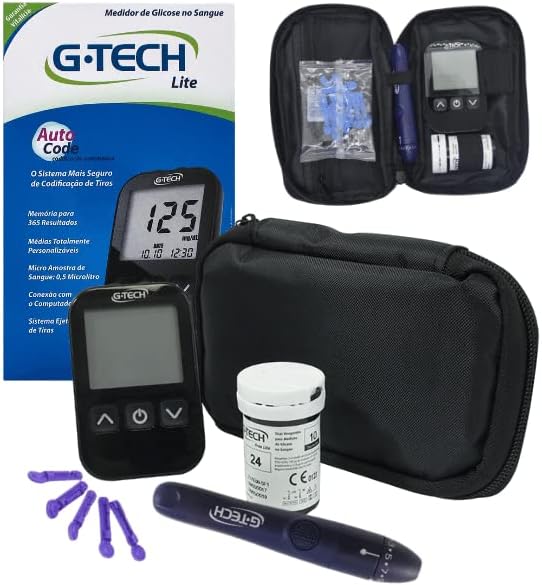 Kit Medidor G-tech Lite: Controle Sua Glicemia com 10 Tiras e 10 Lancetas Eficientes